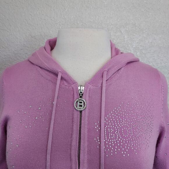BCBG Maxazria Pink Bling Zip Hoodie Cardigan Size Large - Picture 4 of 14